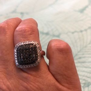 Black diamond accented silver ring size 7